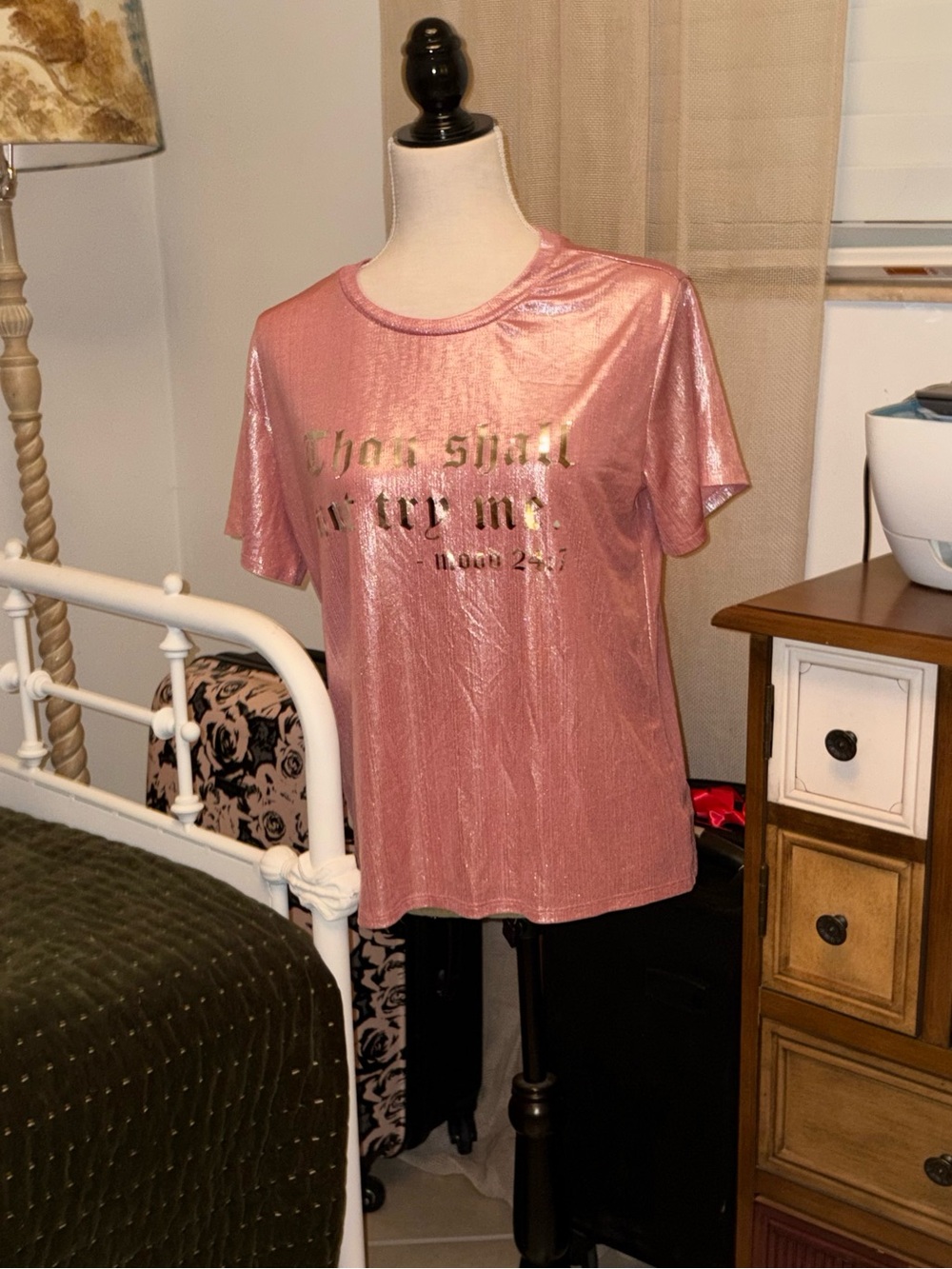 love J Shimmery Pink Short Sleeve Tee with Gold Foil Scripture